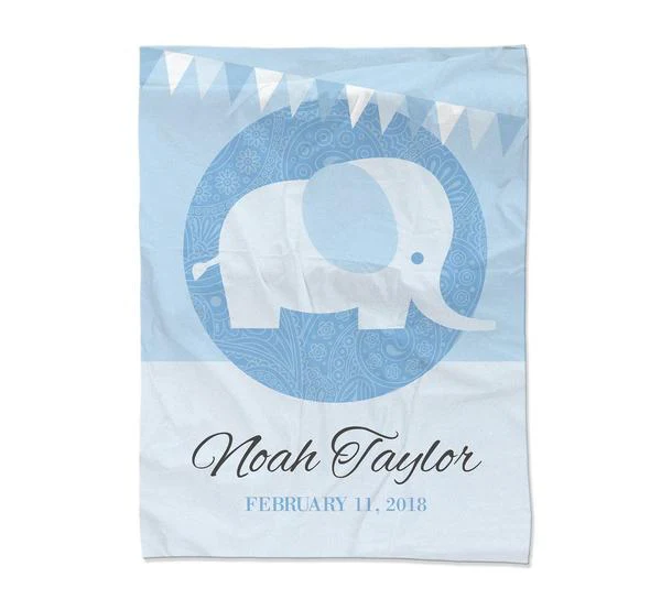 Blue Elephant Blanket Large