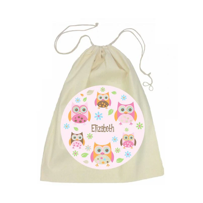 Owl Calico Drawstring Bag
